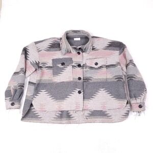 Pink Lily Aztec Shacket Size S Fringe Hem Southwestern Button Front Jacket